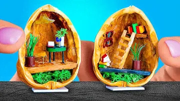 УЮТНАЯ КОМНАТА В СКОРЛУПЕ ГРЕЦКОГО ОРЕХА! НЕВЕРОЯТНЫЕ ИДЕИ МИНИАТЮРНЫХ ПОДЕЛОК